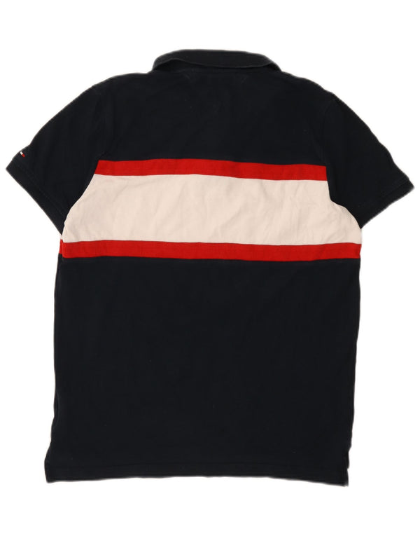Tommy Hilfiger Herre Slim Fit Polo Shirt Large Navy Blue Colourblock Bomuld