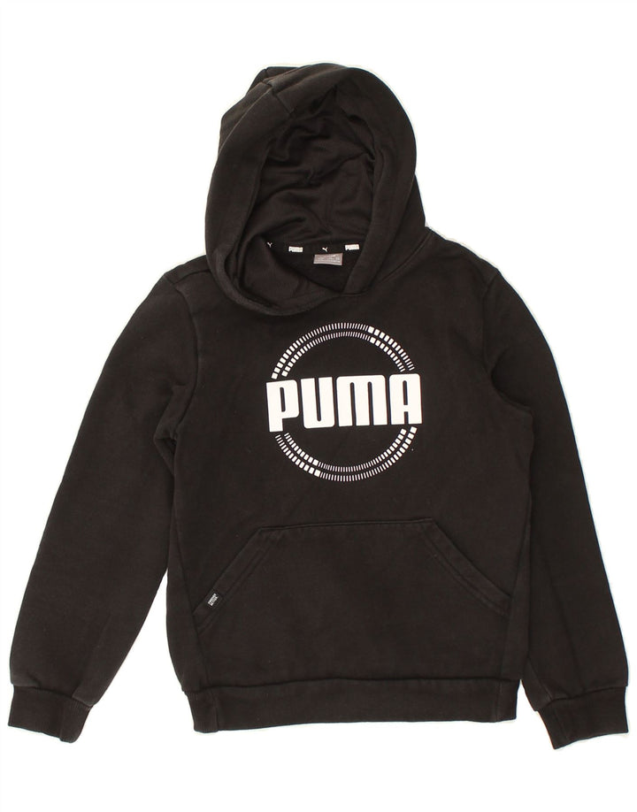 PUMA Boys Graphic Hoodie Jumper 9-10 Years Black Cotton | Vintage Puma | Thrift | Second-Hand Puma | Used Clothing | Messina Hembry 