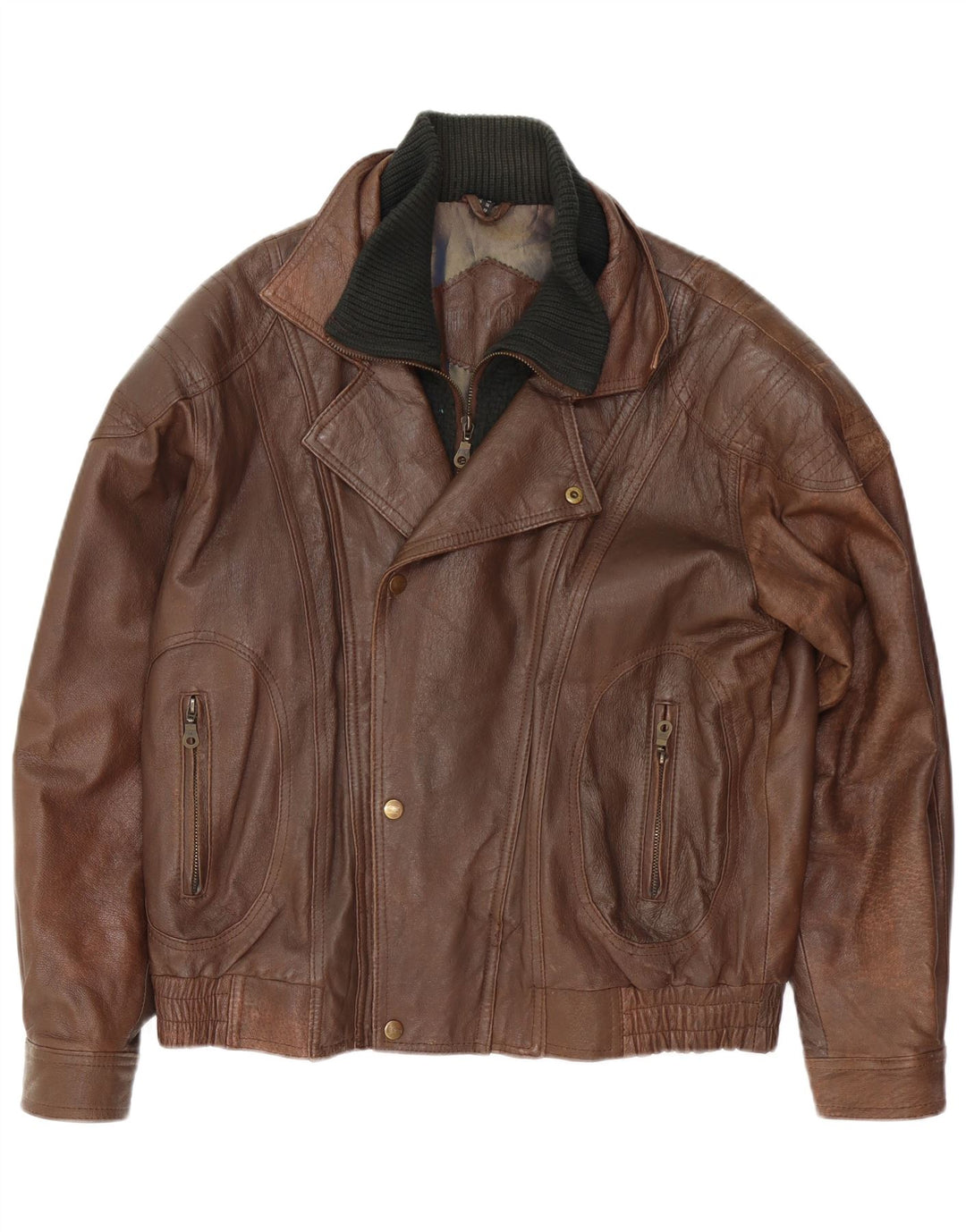 VINTAGE Herre Loose Fit Læderjakke UK 34 XS Brunt Læder