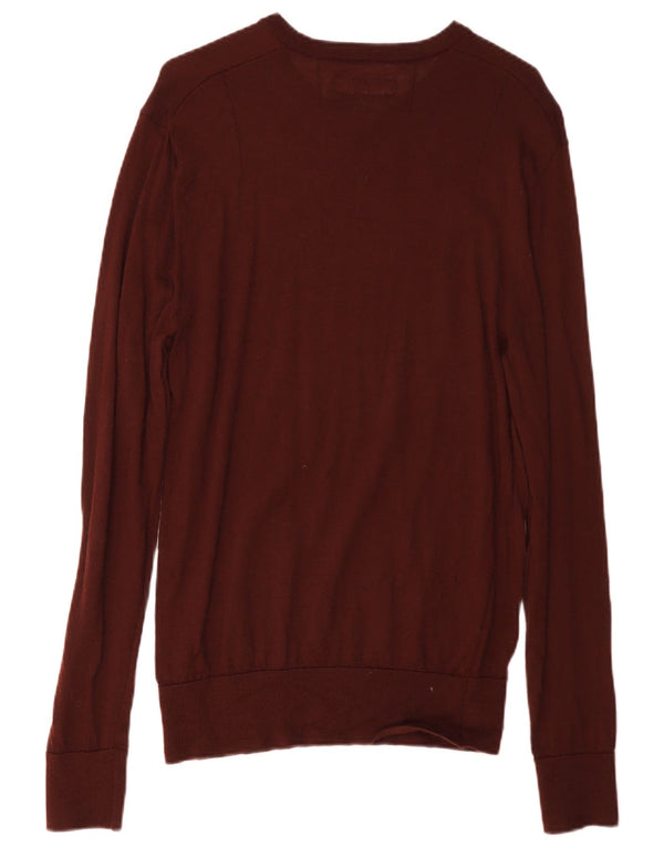 All Saints Herre Crew Neck sweater Medium Burgundy Merino Wool