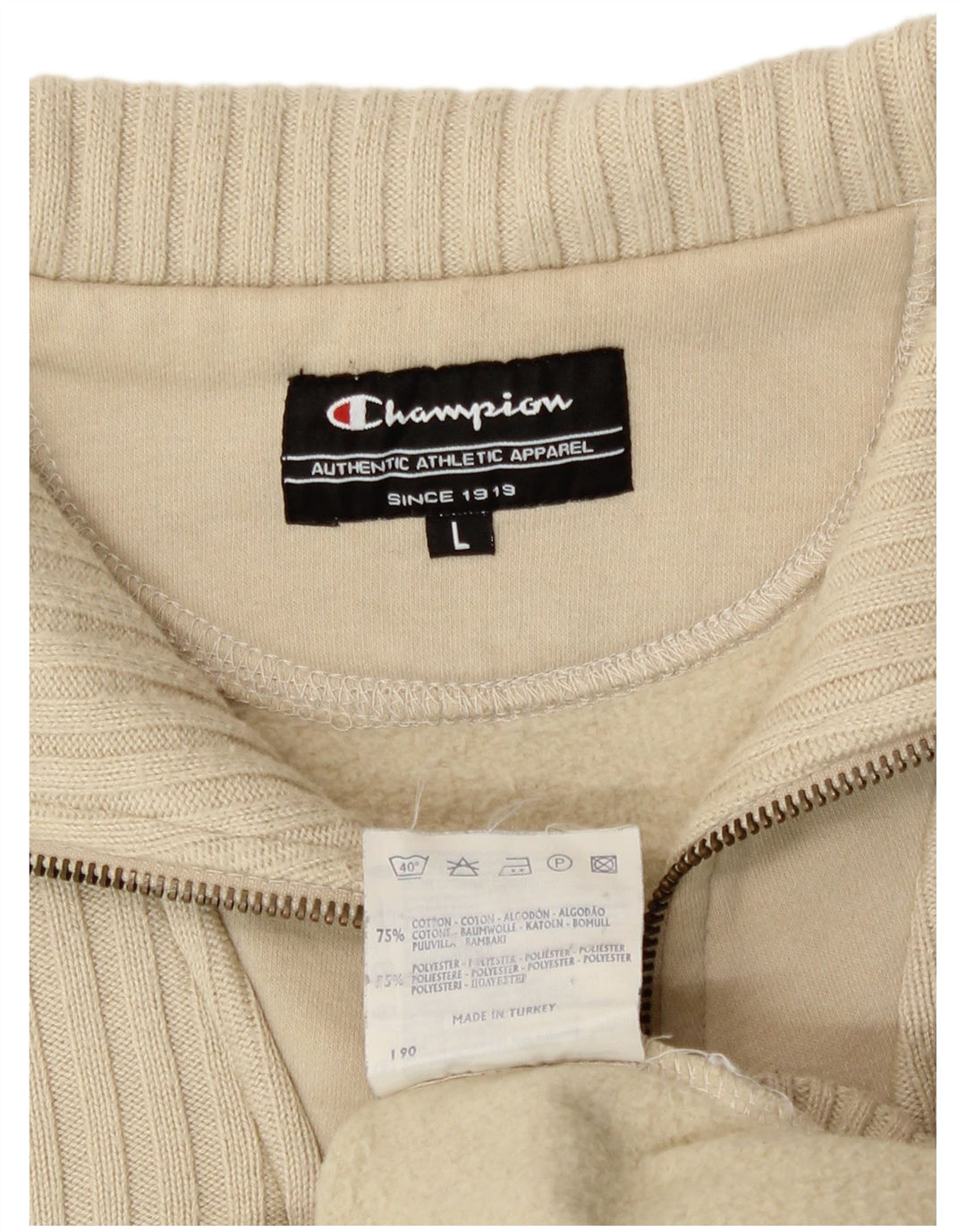 Champion Herre Zip Neck Sweatshirt Jumper Stor Beige Bomuld