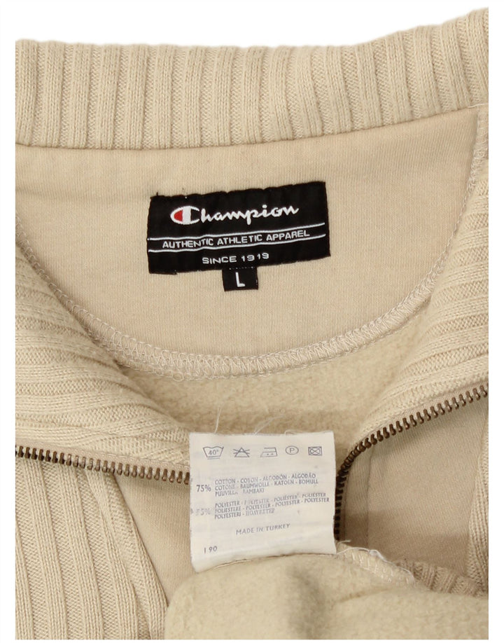 Champion Herre Zip Neck Sweatshirt Jumper Stor Beige Bomuld