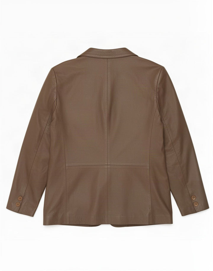 Vintage Dame Dobbeltradet Læder Blazer Jakke IT 50 XL Brun