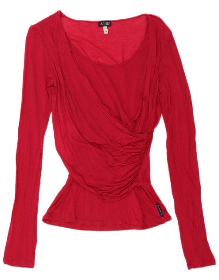 Armani Jeans Dame Langærmet Bluse Top UK 12 Medium Red