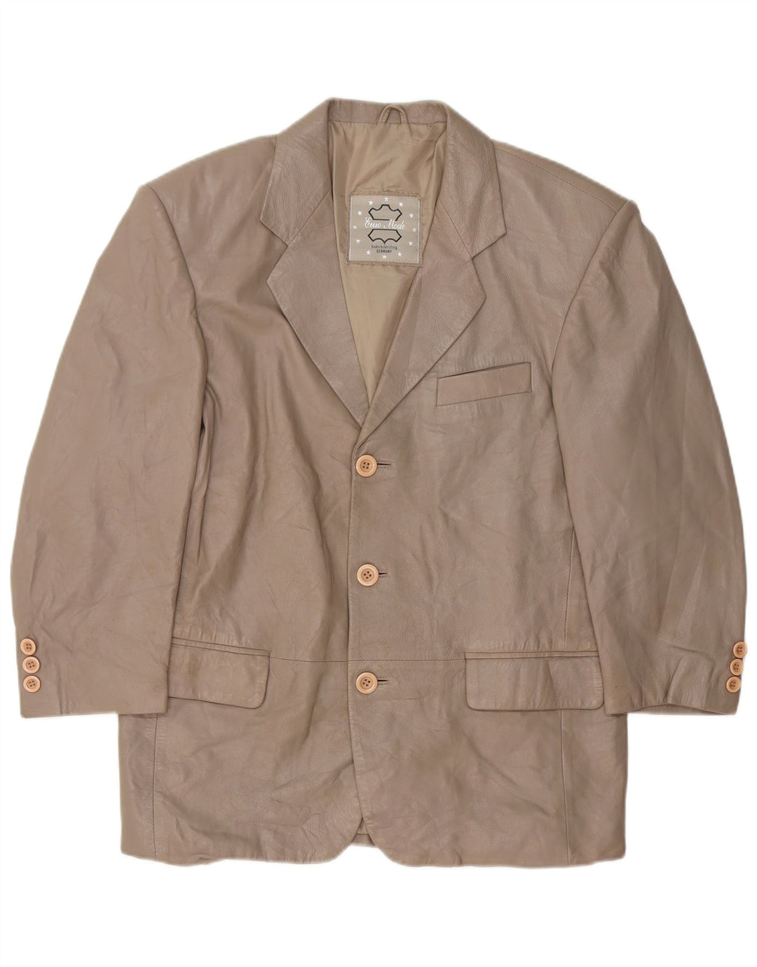 VINTAGE Dame 3-knaps læder blazerjakke UK 16 Stort gråt læder