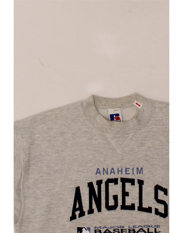 RUSSELL ATHLETIC Boys Graphic Sweatshirt Jumper 14-15 Years Large Grey Vintage Russell Athletic and Second-Hand Russell Athletic from Messina Hembry 