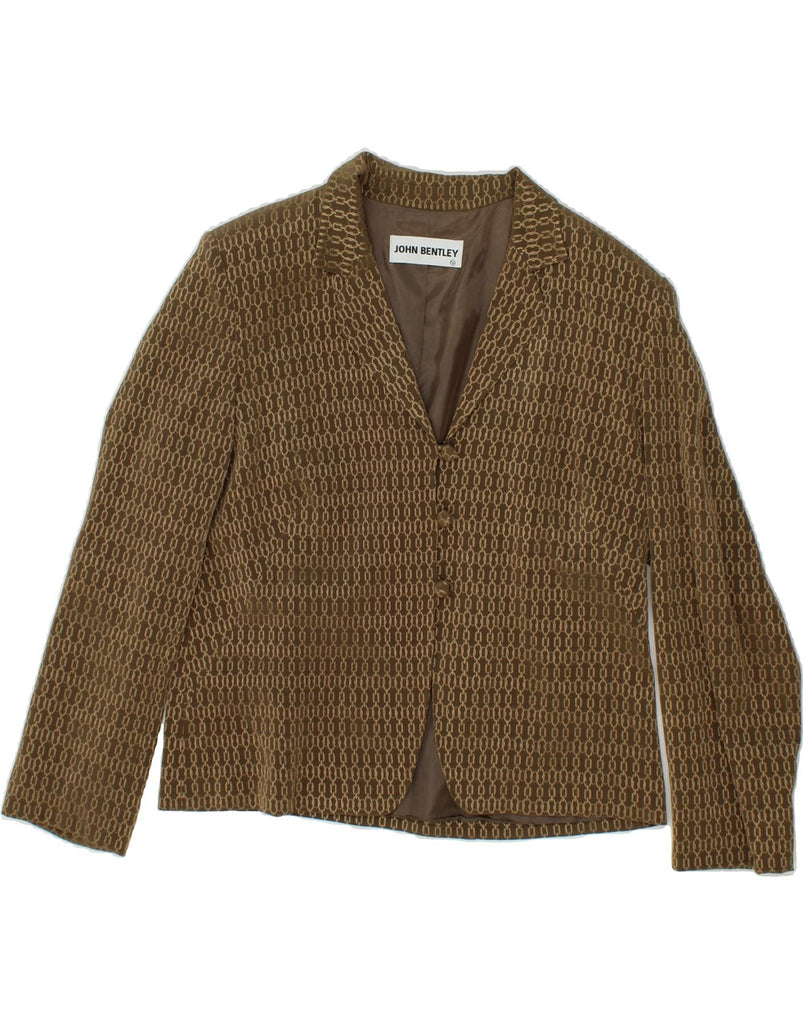 JOHN BENTLEY Womens Abstract Pattern 3 Button Blazer Jacket US 14 XL Brown Vintage John Bentley and Second-Hand John Bentley from Messina Hembry 