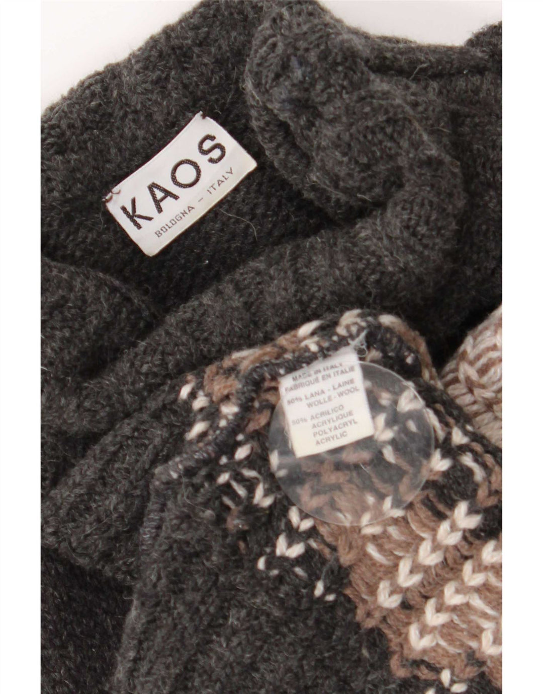 Kaos Dame Roll Neck Jumper Sweater UK 14 Stor Grå Geometrisk Uld