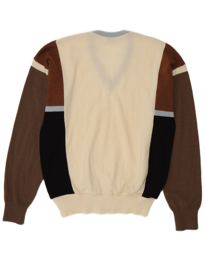 VINTAGE Herre V-hals sweater IT 50 Medium Flerfarvet Colourblock
