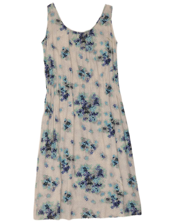Vintage Dame Ærmeløs A-Line Kjole IT 46 Large White Floral