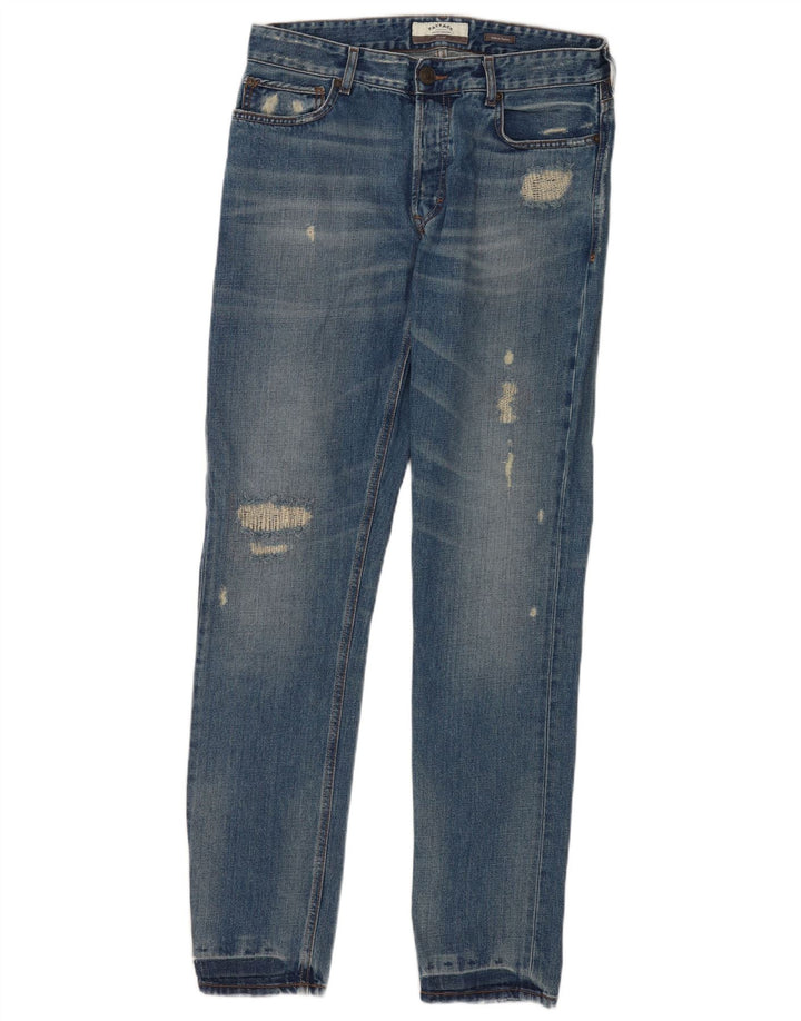 Fat Face Mænd Distressed Slim Jeans W32 L33 Blå Bomuld