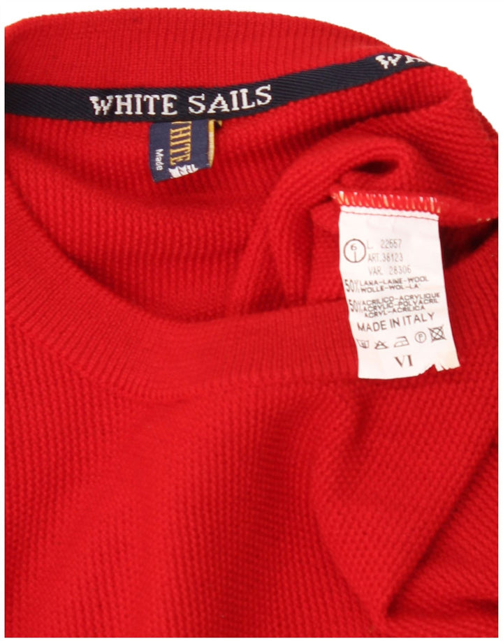 WHITE SAILS Mens Crew Neck Jumper Sweater Large Navy Blue Colourblock Wool
