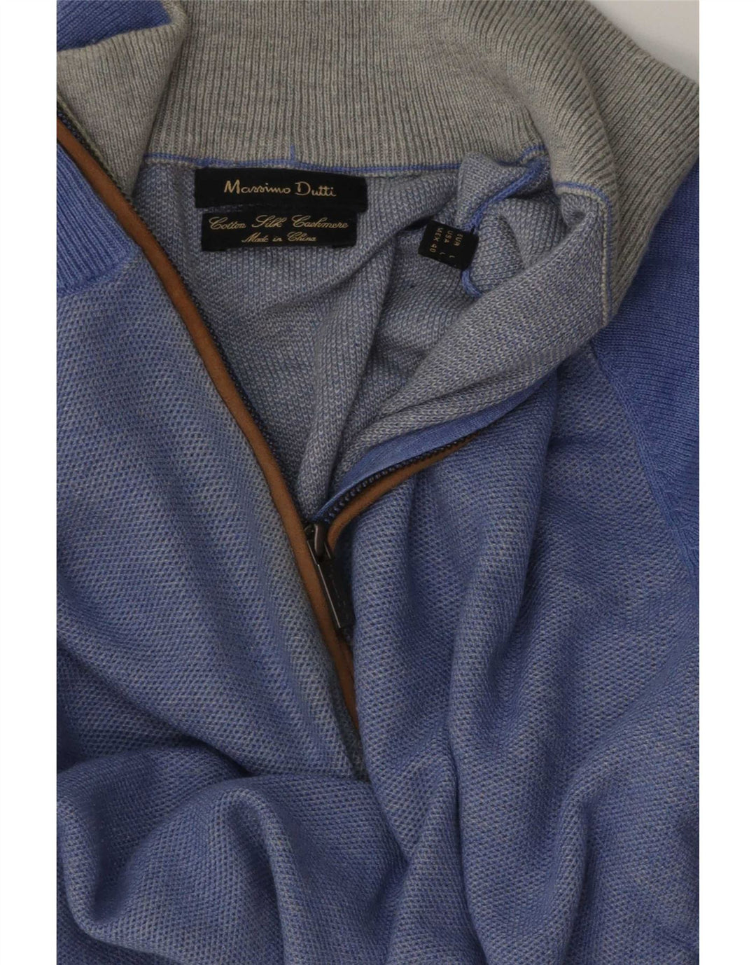 Massimo Dutti Herre Zip Neck Jumper Sweater Stor Blå Bomuld