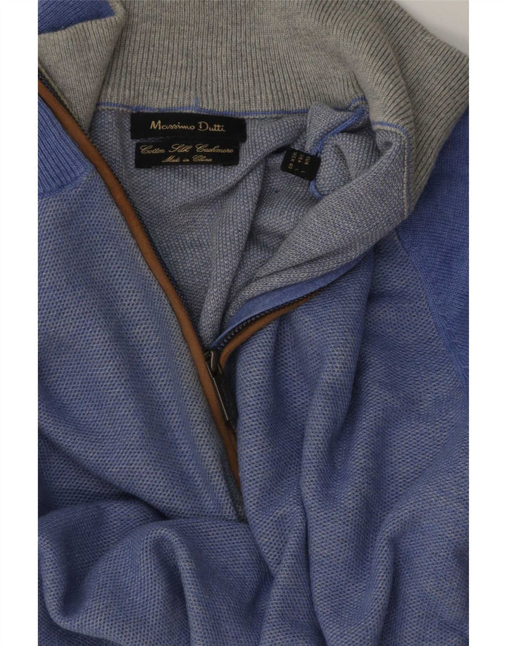 Massimo Dutti Herre Zip Neck Jumper Sweater Stor Blå Bomuld