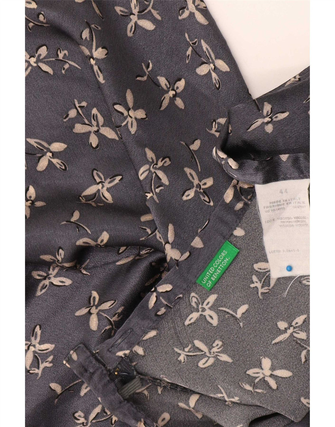 Benetton Dame A-Line Nederdel IT 44 Medium W30 Grå Floral Viscose