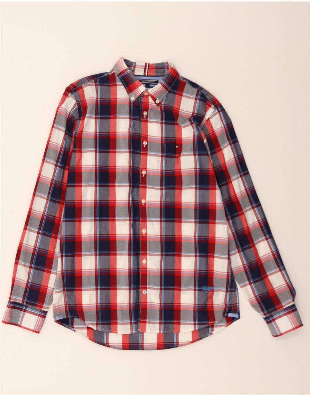 TOMMY HILFIGER Mens Regular Fit Shirt Large Red Check Cotton Vintage Tommy Hilfiger and Second-Hand Tommy Hilfiger from Messina Hembry 