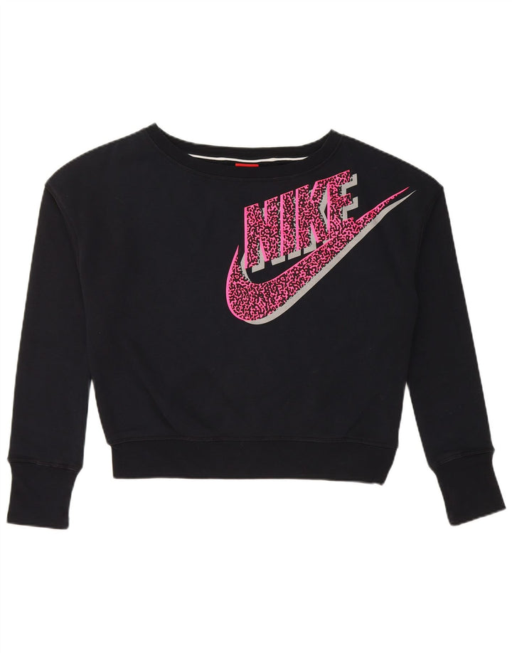 NIKE Girls Crop Graphic Sweatshirt Jumper 13-14 år XL Sort Bomuld