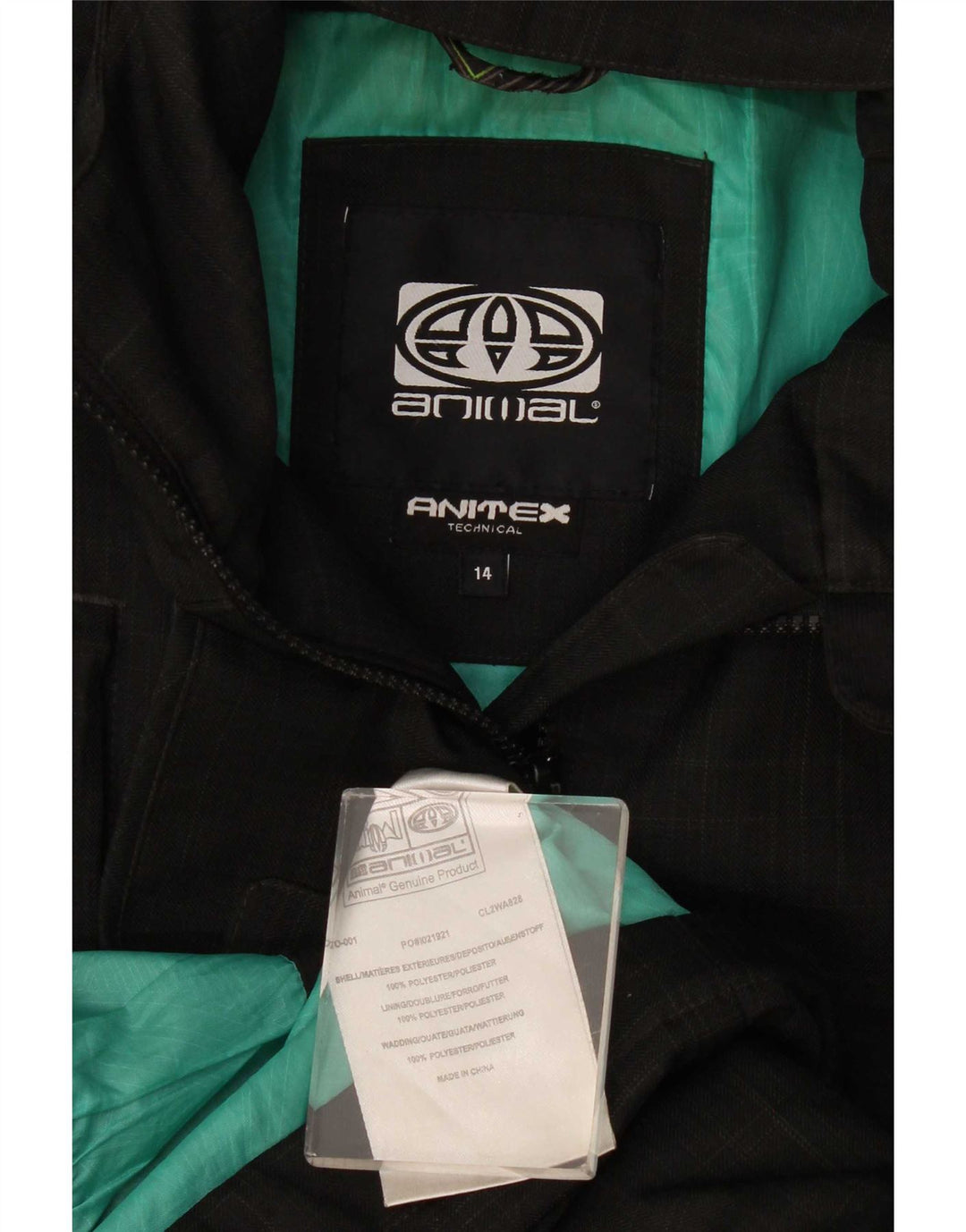 Animal Dame Hooded Windbreaker Jacket UK 14 Stor sort ternet polyester