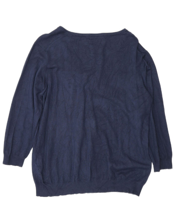 Marks & Spencer Dame V-hals sweater UK 18 XL Navy Blue Viscose
