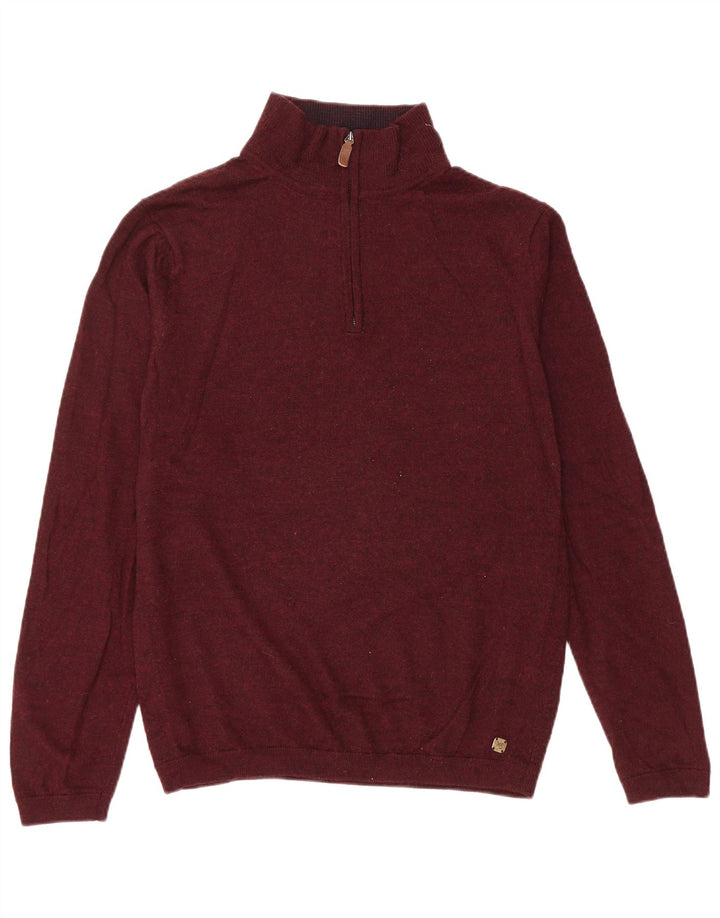White Stuff Herre Zip Neck Jumper Sweater Large Maroon Wool
