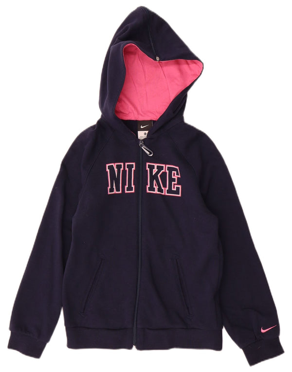 Nike piger grafisk hættetrøje med lynlås 7-8 år XL marineblå bomuld
