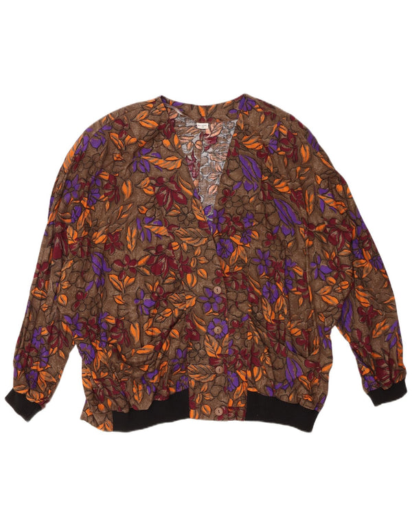 VINTAGE skjortebluse til kvinder UK 20 2XL Brun blomsterviscose