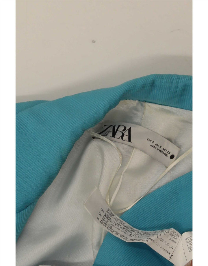 Zara Dame Dobbeltradet Blazer Jacket UK 10 Small Blue Polyester