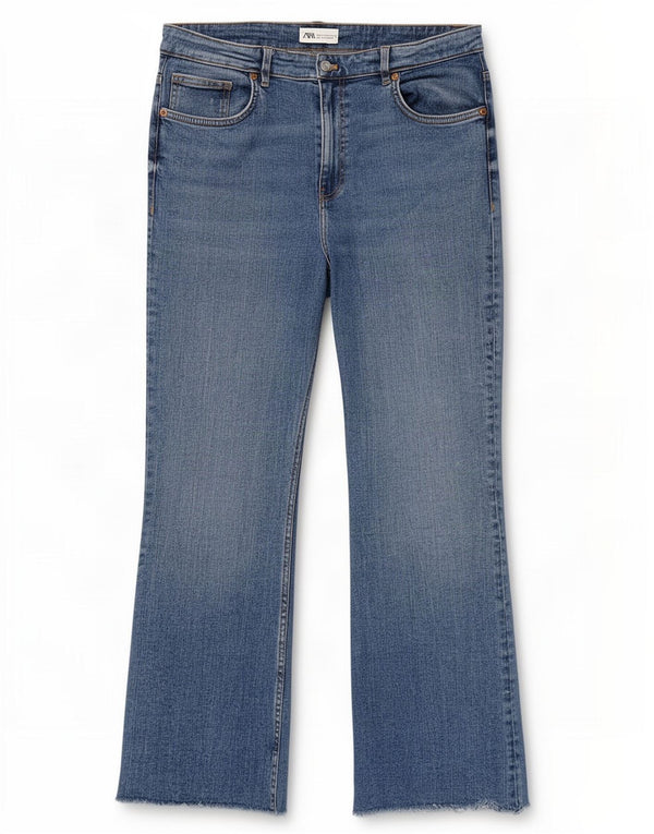 Zara Dame Crop Bootcut Jeans EU 44 XL W34 L26 Blå Bomuld