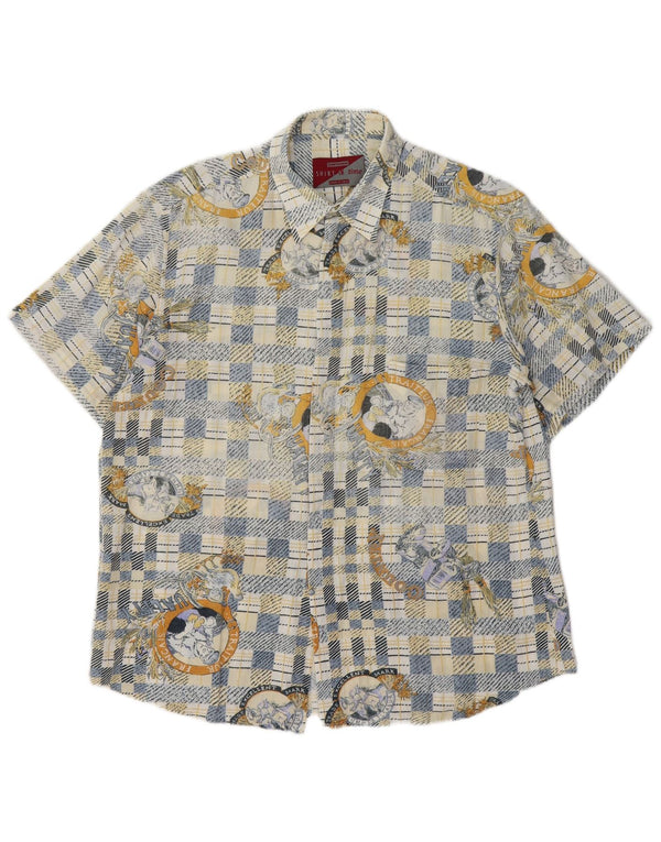 Vintage herre grafisk kortærmet skjorte medium blå ternet