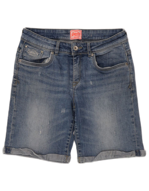Superdry Womens Distressed Denim Shorts W30 Medium Blue Cotton