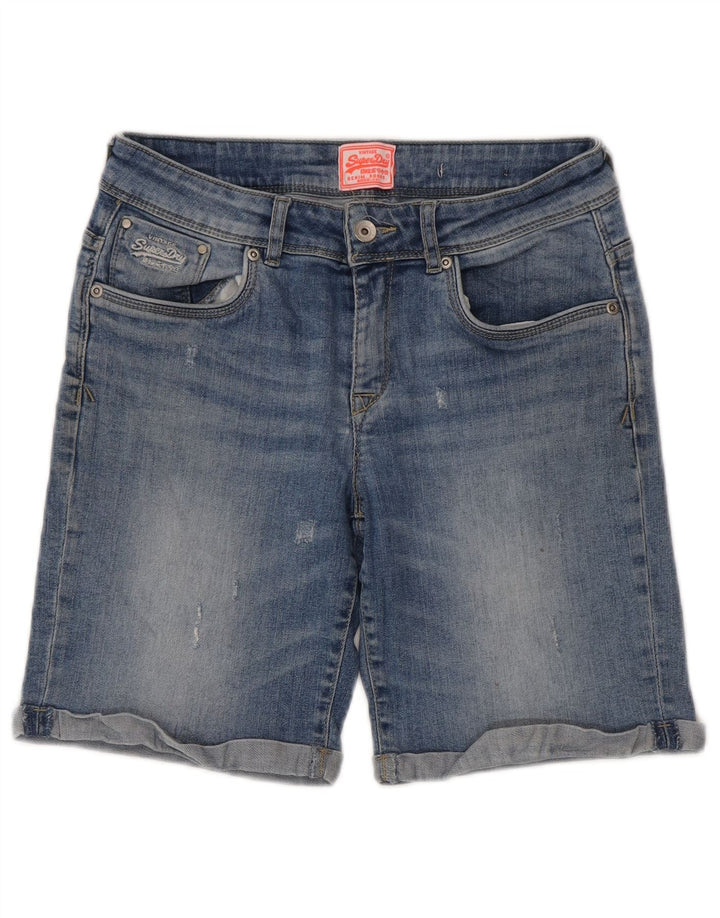 Superdry Womens Distressed Denim Shorts W30 Medium Blue Cotton
