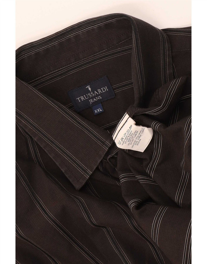 Trussardi Jeans herreskjorte 2XL brun stribet bomuld