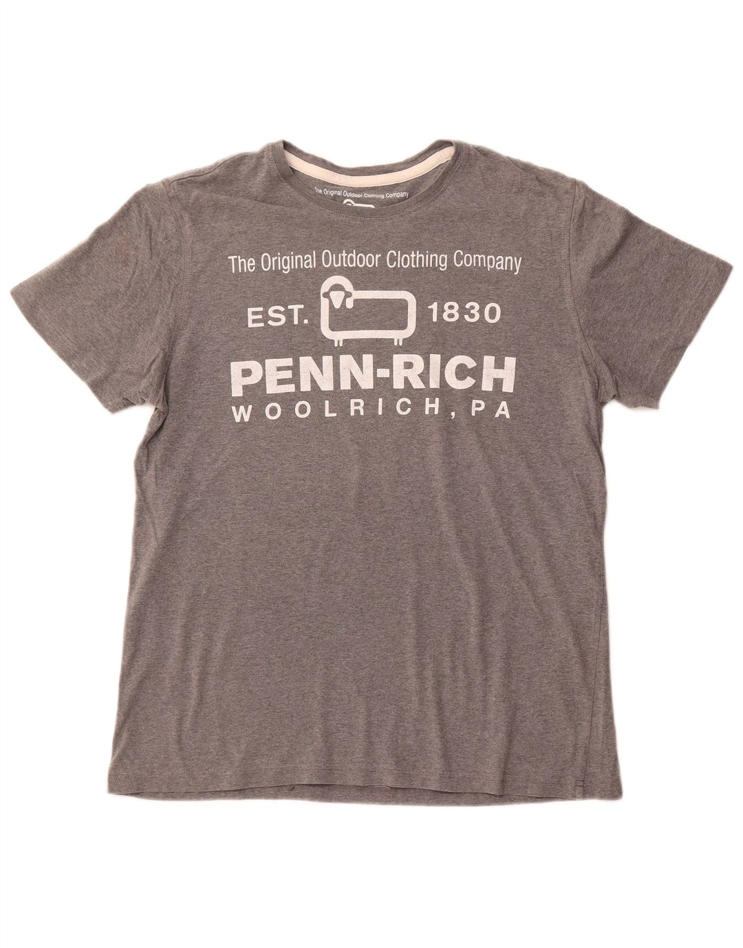 WOOLRICH Dame Penn-Rich grafisk T-shirt top UK 14 store grå flækkede