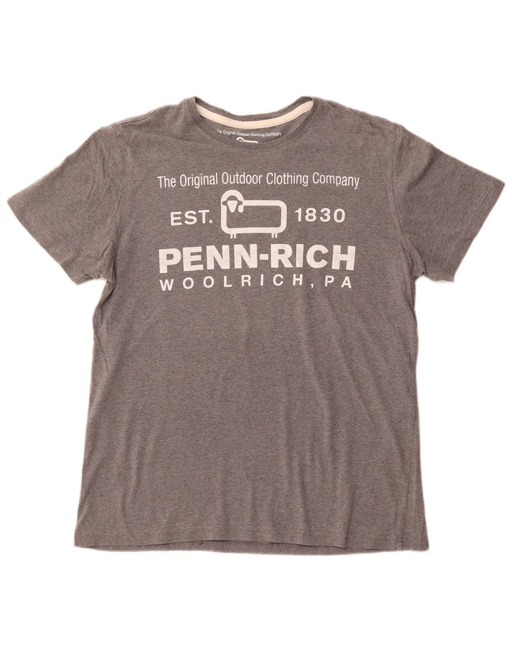 WOOLRICH Dame Penn-Rich grafisk T-shirt top UK 14 store grå flækkede
