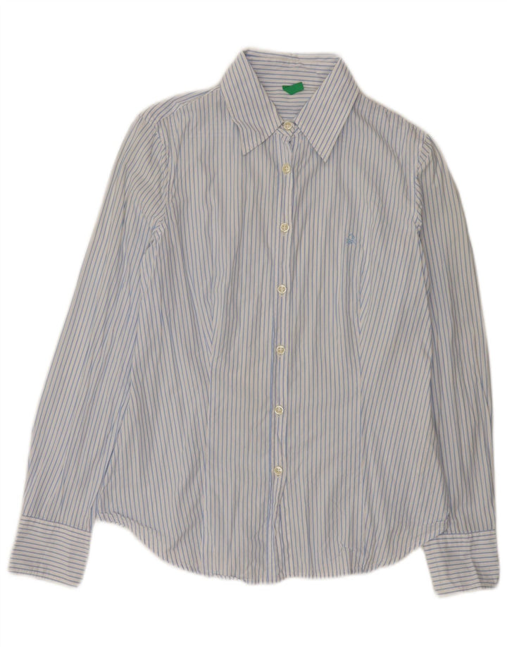Benetton Dameskjorte UK 12 Medium White Pinstripe Bomuld