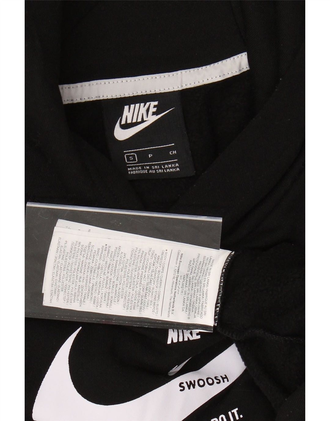 NIKE Dame Swoosh Oversized grafisk hættetrøje trøje UK 10 Lille Sort