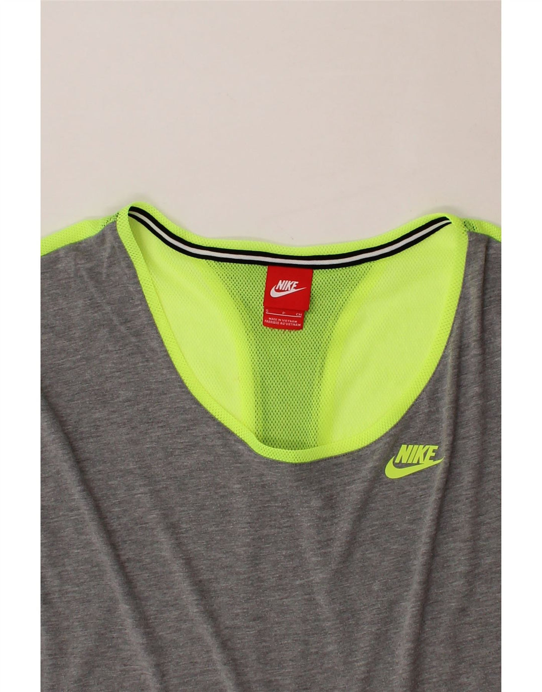 NIKE Womens Oversized Vest Top UK 10 Small Grey Colourblock Modal Vintage Nike and Second-Hand Nike from Messina Hembry 