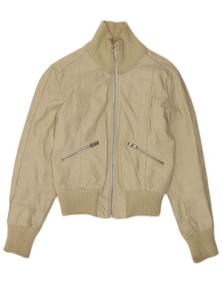 Vintage Dame Crop Læderjakke IT 40 Small Off White Læder