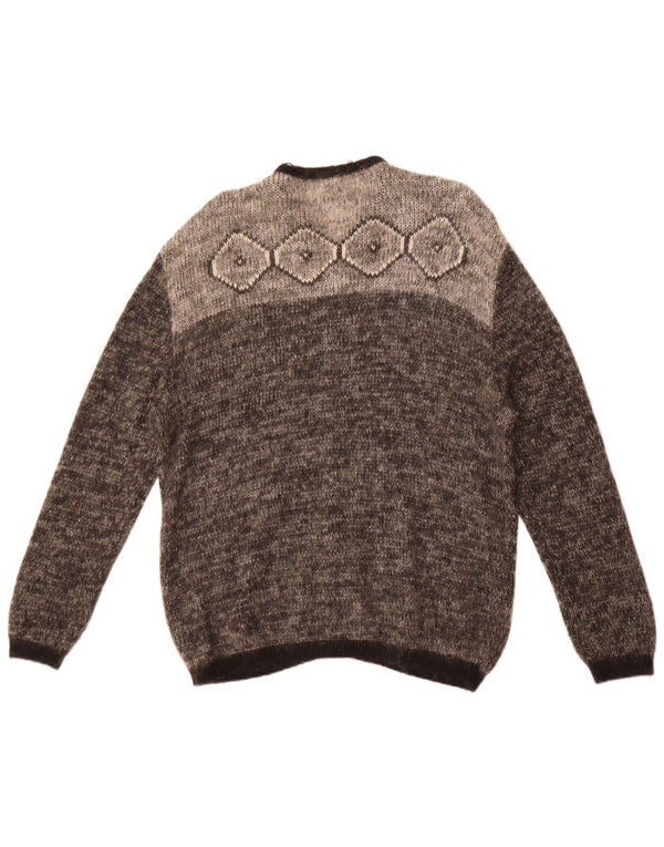 Vintage dame cardigan sweater IT 48 XL Grå Fair Isle Mohair