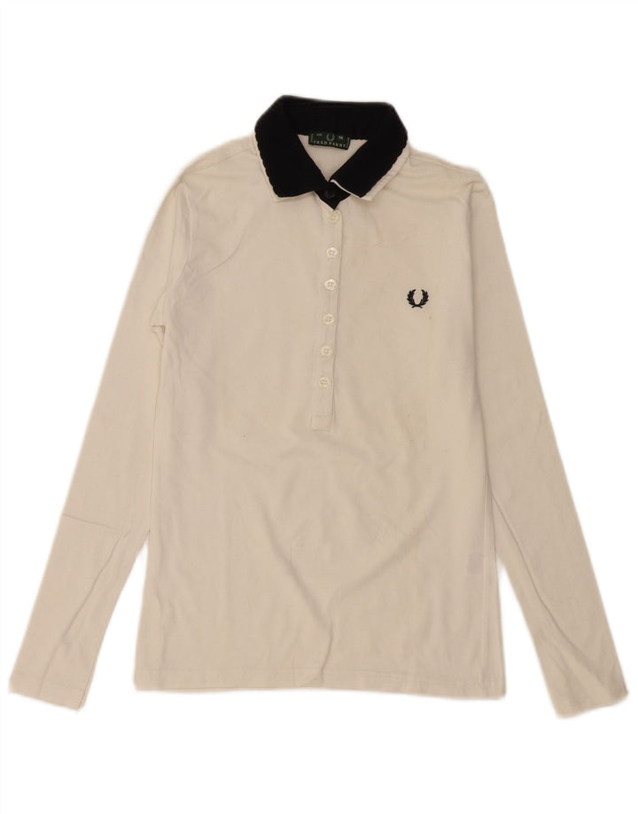 Fred Perry langærmet polotrøje til kvinder UK 12 Medium hvid bomuld