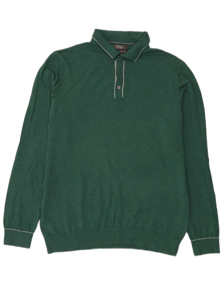 Marks & Spencer Herre Polo Neck Jumper Sweater Stor Grøn Bomuld