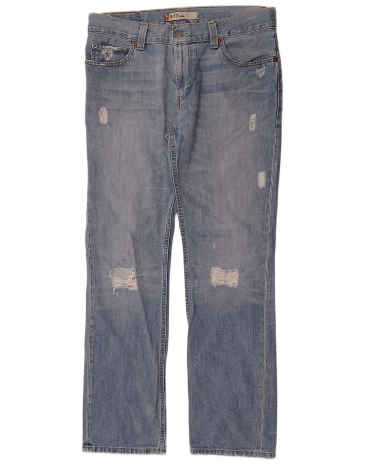 Levi's Herre 511 Distressed Slim Jeans W38 L34 Blå Bomuld