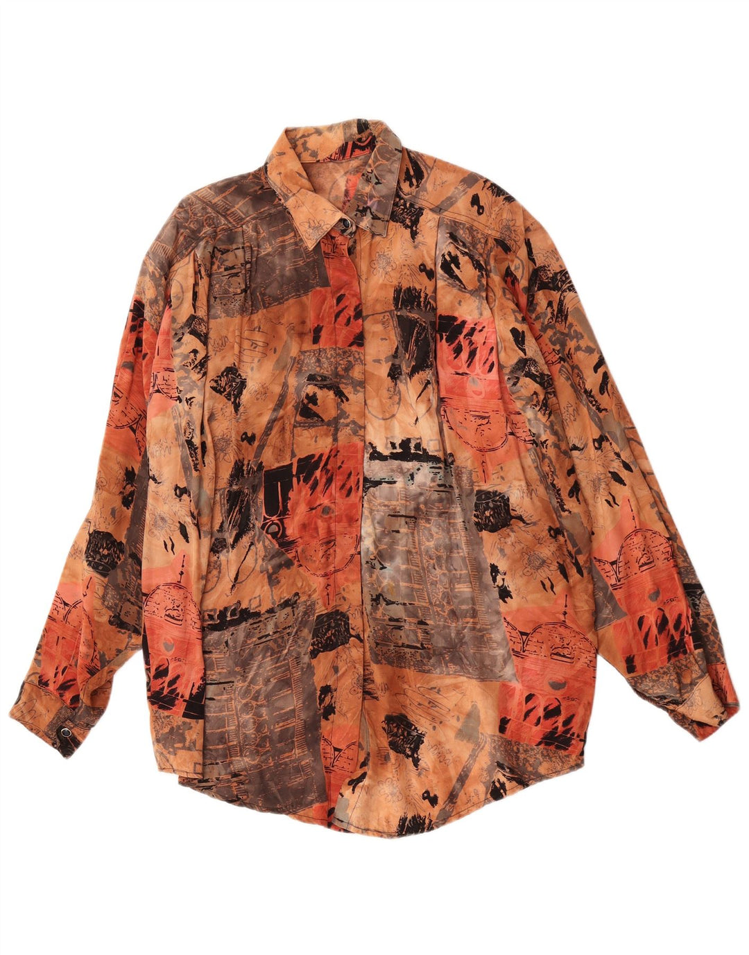 Vintage kvinders abstrakt mønster skjorte EU 44 XL brun Rayon