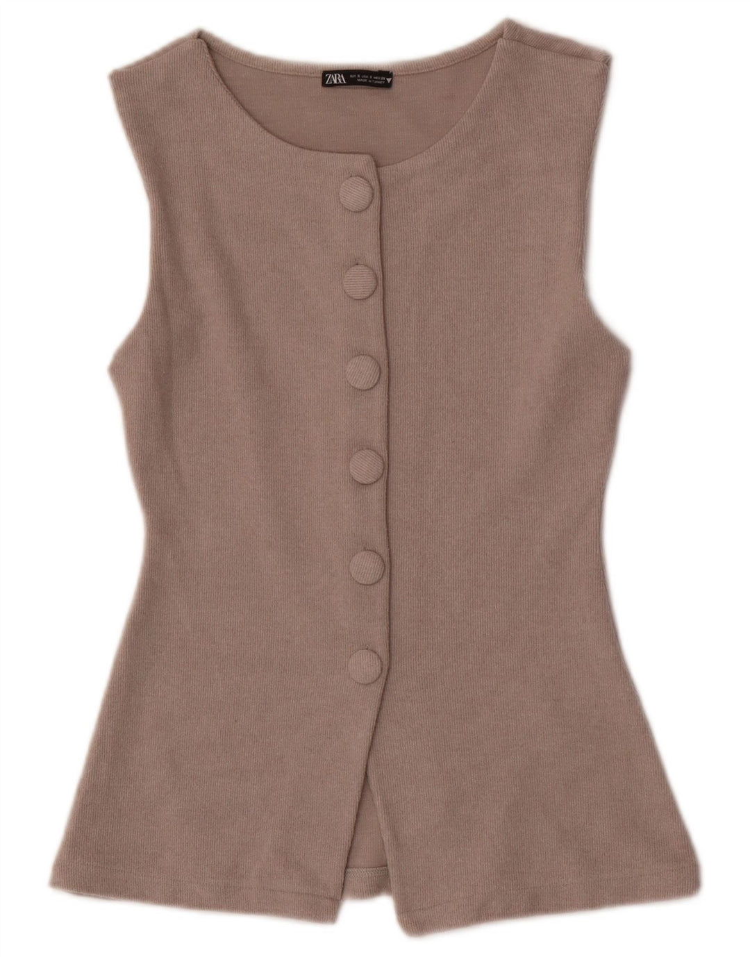 Zara Dame Ærmeløs Cardigan Top UK 8 Small Beige Polyester