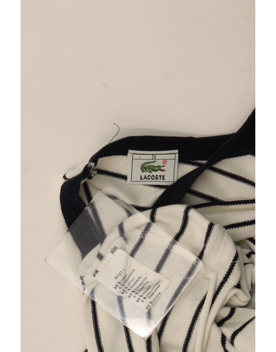 Lacoste Damevest Top Størrelse 36 Small Off White Stribet bomuld