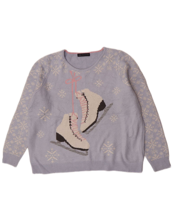 Marks & Spencer Dame grafisk rund hals sweater UK 16 Large Blue