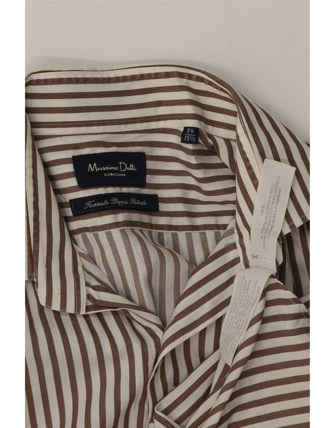 MASSIMO DUTTI herreskjorte str. 39 15 1/2 medium brun nålestribet bomuld