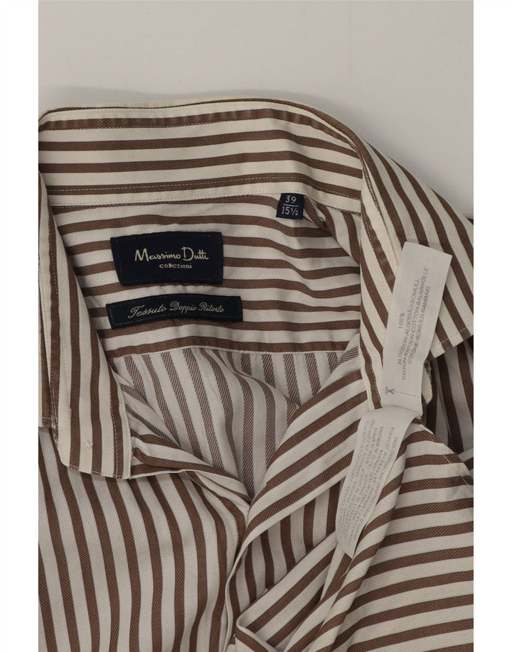 MASSIMO DUTTI herreskjorte str. 39 15 1/2 medium brun nålestribet bomuld