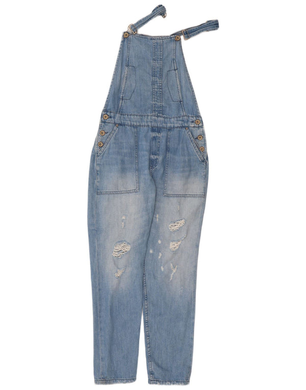 Zara Womens Distressed Dungarees Tapered Jeans Small W28 L27 Blue Cotton