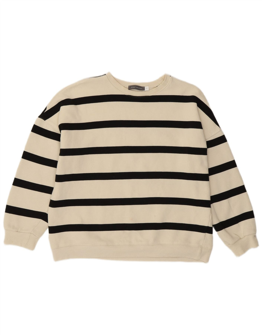 MINT FLØJEL Dame Sweatshirt Jumper UK 14 Medium hvid stribet bomuld
